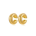Chic polished gold C-shaped stainless steel clip earrings with a hammered glossy finish - Smooth Surface / Gold
