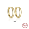Classic 12mm S925 sterling silver gold-plated hoop earrings with double row crystals - 12mm / Gold
