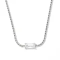Collier en chaîne argentée tressée avec pendentif en zircon rectangulaire serti à griffes - Style Rectangle Blanc Argenté (PDD362)