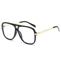 Retro oversized black frame sunglasses with gold metal temples and blue light lenses - Black Frame