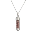 Detail of silver perfume bottle pendant with red stones and Greek fret pattern engraving - Silver Red Stone gravel
