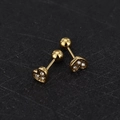 Close-up of gold heart stud earrings with white zircon and secure screw ball backing - Heart - Gold