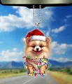 Cute Pomeranian dog acrylic car pendant with Christmas hat and festive lights decoration - 34-Pomeranian with Lights