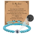 Blue projection stone bracelet with I Love You in 100 languages for men and couples - Turquoise-6mm