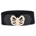 Cinturón elástico ancho negro para mujer con hebilla de mariposa dorada y strass - 75cm / Mariposa Simétrica