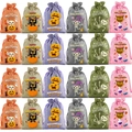 24-pack Halloween burlap drawstring gift bags with colorful pumpkin and cat designs - 6 Colors Mixed Set of 24 / 10*14cm