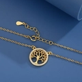 Golden Tree of Life necklace with zircon stones on a circular pendant and S925 silver chain - Necklace / Gold