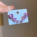 Orecchini a cuore viola con tre cristalli a cascata su base in argento lucido - Perno in Argento Cuore in Strass Viola (Set da 6)