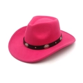 Rose red western cowboy felt hat with vintage silver buckle and dark leather band - M(56-58cm) / Rose Red