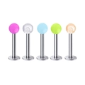 Set of 5 stainless steel labret studs with colorful acrylic balls and flat back design - Acrylic Ball