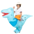 Detail of light blue inflatable T-Rex costume for kids featuring striped ride-on design - Children Riding Blue Vest Dinosaur / One Size