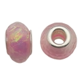 Pink opal glass beads with faceted silver core for DIY bracelet making accessories - Pink Gold Powder Fantasy Bead