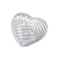 Detail view of heart-shaped silver charm with elegant cross-hatched textured pattern - VD1522 Platinum (Ribbed Texture Design)