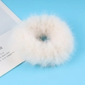 Soft cream-white plush scrunchie with fluffy faux fur texture for high-elastic hair styling - White