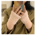 Soft pink faux mink fur fingerless gloves with ribbed cuffs for winter warmth - Water Pink