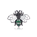 Exquisite black alloy bee brooch with green rhinestones and white enamel wings - Black Green White Bee