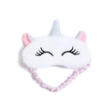 Detailed view of plush unicorn sleep mask with soft white faux fur and silver horn - White Unicorn