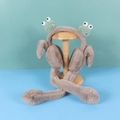 Brown plush earmuffs with cute green frog design and integrated scarf ties - One Size / Frog-Coffee