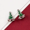 Green enamel Christmas tree pendants with sparkling rhinestones for DIY jewelry making - 17# Silver K Christmas Tree