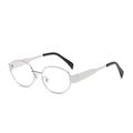 Silver oval metal frame sunglasses with black temple tips in a retro minimalist style - Silver Frame Transparent Lens C6