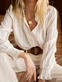 Elegant white lace floral hollow-out shirt with puff sleeves and exquisite embroidery - S / Beige Apricot