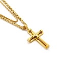 Gold double-layer men's necklace with cross pendant and industrial steel wire detail - Gold (KN202669-Z)