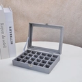 Grey 24-grid jewelry storage box with velvet finish, glass lid and metal safety lock - 24 Grids / Gray