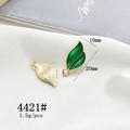 Detail view of 10x20mm alloy leaf pendant charms in gold and green enamel for DIY jewelry - 4421# Green Enamel Leaf Gold Edge