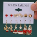 6-pair Christmas earring set with reindeer, Santa, and tree charms on a card - 13 Reindeer Tree Santa (6 Pairs Set)