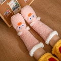 Plush pink thermal floor socks with cartoon eyes and wings design in soft coral fleece - One Size / Pink Duck