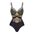 One-piece swimsuit with black and gold baroque prints and adjustable thin shoulder straps - Single One Piece Swimsuit