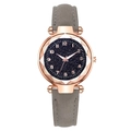 Fashion starry sky watch with grey leather strap and rose gold case for women - Gray