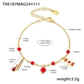 Detail of garnet beaded bracelet with red candy pendant and length specifications - Garnet Christmas Multi-Element Bracelet (TXE187)