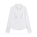 Witte getailleerde damesoverhemd met elegante revers en geplooide details aan de voorkant - XS / Wit