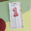 Red number 1 dinosaur birthday candle with white dots and green spikes for kids party - Red Dinosaur Number 1
