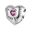 925 silver heart charm with pink gemstone and Forever Family engraving on white background - SCC2908 Forever Family Bead