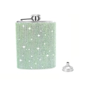 Petaca de acero inoxidable con diamantes de imitación verdes y embudo de metal - 8oz (220ml) / Verde