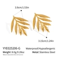 Detail view of gold leaf earrings in stainless steel with exact measurements and weight - Gold Leaf Style (YYE025206-G)
