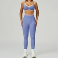 Ensemble de yoga sans couture bleu pervenche pour femme avec bordures blanches et taille haute - S / Bra+Leggings - Contrast Blue/White