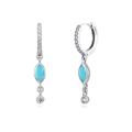 S925 sterling silver drop earrings featuring marquise sky blue turquoise and white cubic zirconia - Turquoise (Platinum Plated)