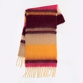 Soft acrylic scarf with colorful pink and yellow wide stripes and fringe tassels - Rose Pink Stripes