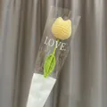 Handmade crochet yellow tulip flower with green leaf in clear gift packaging - Yellow Tulip