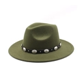Detail of dark green wool fedora hat with vintage silver metal conchos on leather band - M (56-58cm) / Army Green