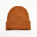 Classic double-layer knit beanie hat in brown featuring a ribbed cuffed design - Caramel color
