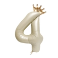 Detail of a cream 40-inch number 4 foil balloon featuring a small golden crown decoration - Cream White Crown Number 4