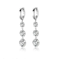 Silver 925 drop earrings featuring three round-cut clear stones in a vertical design - E13916 Three-Stone Long Dangle With GRA Certificate