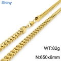 Chaîne Franco 6mm pour homme en acier inoxydable doré avec fermoir mousqueton 650mm - Largeur 6mm / Or