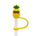 Cute yellow pineapple silicone straw cover with sunglasses for reusable straws - Pineapple with Glasses-1704-05
