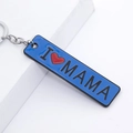 Blue rectangular metal keychain with red heart and I Love Mama inscription for Mother's Day - D1287-I Love Mama / Blue