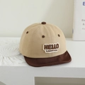 Detail of baby baseball cap with HELLO happiness embroidery and two-tone cotton fabric - 48-50cm (1-2 Years) / Hello Style / Khaki